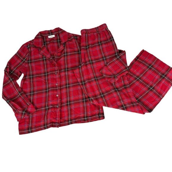J.Jill Womens XS Petite Red Plaid Flannel Pajamas - Picture 2 of 11